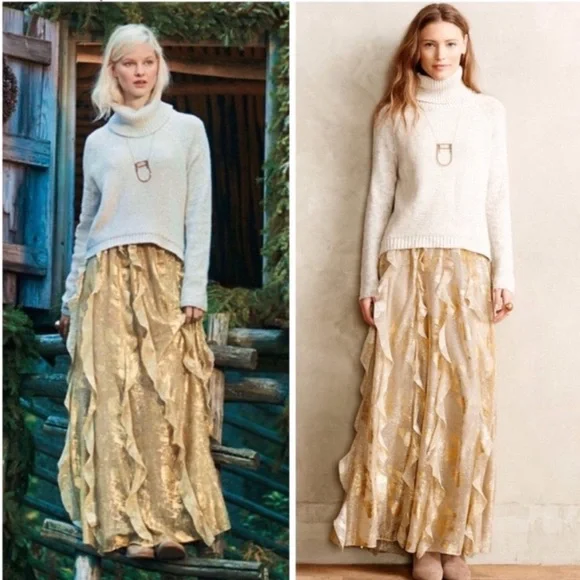 Anthropologie Moulinette Soeurs Gold Fallen Star Maxi Skirt size 2 🌟 - Picture 4 of 9